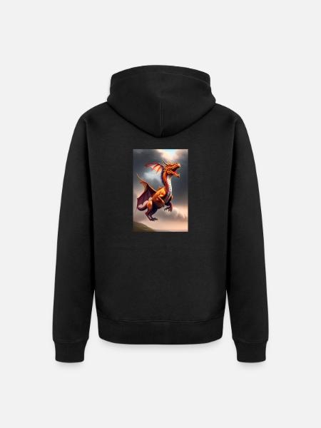Drache überfliegt Fantasywelt - Unisex Premium Bio Zip Hoodie - Schwarz