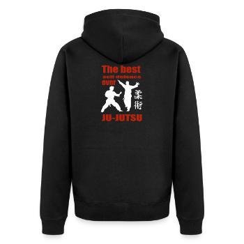 Ju Jutsu Selbstverteidigung T Shirt - Unisex Premium Bio Zip Hoodie - Schwarz - Hinten - Nico (187cm)