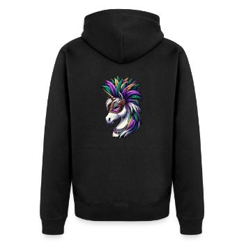 Mardi Gras Elegantes Einhorn Federschmuck - Unisex Premium Bio Zip Hoodie - Schwarz - Hinten - Nico (187cm)