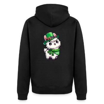 St. Patrick's Day Llama Cartoon - Unisex Premium Organic Zip Hoodie - black - Back - Nico (187cm)