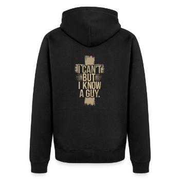 Jesus - ich kann nicht, aber ich kenn da jemanden - Unisex Premium Bio Zip Hoodie - Schwarz - Hinten - Nico (187cm)