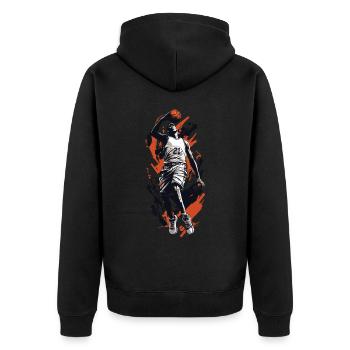 Basketball Spiel Action Aesthetic Streetwear - Unisex Premium Bio Zip Hoodie - Schwarz - Hinten - Nico (187cm)