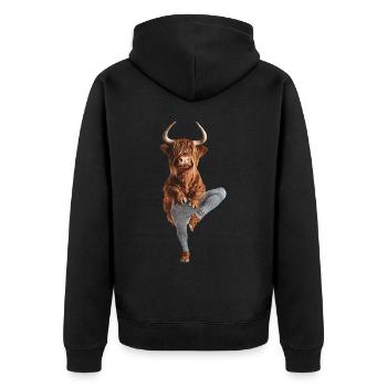 Hochlandrind - Unisex Premium Bio Zip Hoodie - Schwarz - Hinten - Nico (187cm)