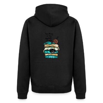 Zuhause ist, wo die Wolle ist - und die Katze - Unisex Premium Bio Zip Hoodie - Schwarz - Hinten - Nico (187cm)