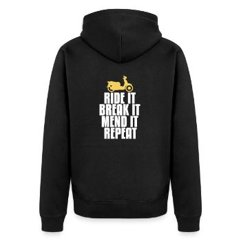 Ride It Break It Mend It Repeat Funny Rider - Unisex Premium Bio Zip Hoodie - Schwarz - Hinten - Nico (187cm)