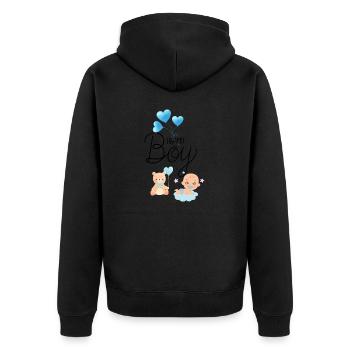 Team boy Gender Reveal Party Shirts - Unisex Premium Bio Zip Hoodie - Schwarz - Hinten - Nico (187cm)