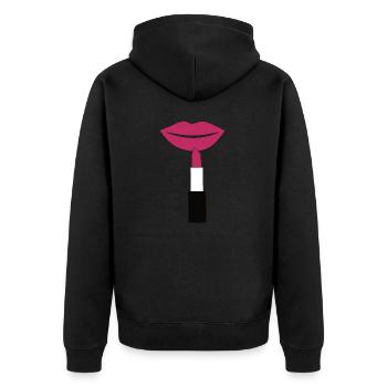 Popart Lippen Lippenstift Geschenk - Unisex Premium Bio Zip Hoodie - Schwarz - Hinten - Nico (187cm)