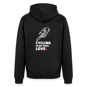 Radfahren, Cycling, Bicycling and Biking - Unisex Premium Bio Zip Hoodie - Schwarz - Hinten - Nico (187cm)
