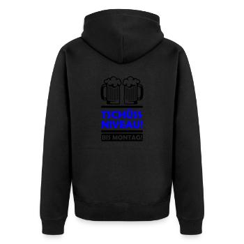 tschüss niveau 2 - Unisex Premium Bio Zip Hoodie - Schwarz - Hinten - Nico (187cm)