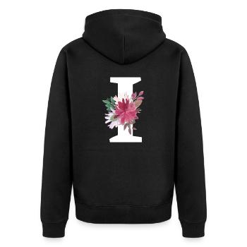 Lettre i floral - Veste à capuche bio Premium Unisexe - noir - Dos - Nico (187cm)
