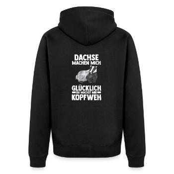 Tiermotiv Dachs - Unisex Premium Bio Zip Hoodie - Schwarz - Hinten - Nico (187cm)