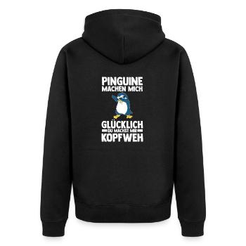 Tiermotiv Pinguin - Unisex Premium Bio Zip Hoodie - Schwarz - Hinten - Nico (187cm)