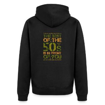 Fünfziger 50s 50's 50er - Unisex Premium Bio Zip Hoodie - Schwarz - Hinten - Nico (187cm)