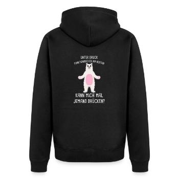 Unter Druck Funktioniere Ich Am Besten Umarmung - Unisex Premium Bio Zip Hoodie - Schwarz - Hinten - Nico (187cm)