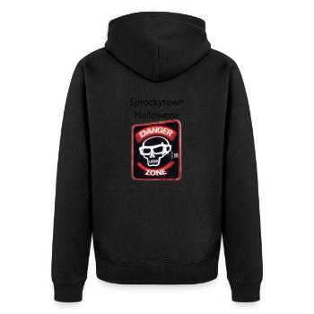 Sprockytown Halloween Danger Zone - Unisex Premium Bio Zip Hoodie - Schwarz - Hinten - Nico (187cm)