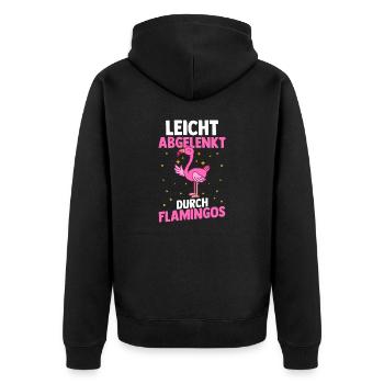 Leicht Abgelenkt Durch Flamingos - Unisex Premium Bio Zip Hoodie - Schwarz - Hinten - Nico (187cm)