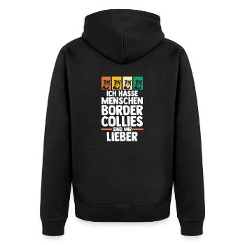Hund Border Collie - Unisex Premium Bio Zip Hoodie - Schwarz - Hinten - Nico (187cm)