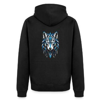 Loup géométrique bleu - Veste à capuche bio Premium Unisexe - noir - Dos - Nico (187cm)