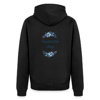 Awsome day (blue flowers) - Unisex Premium Organic Zip Hoodie - black - Back - Nico (187cm)