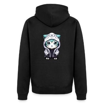 Schneeleopard Winter leopard Comic Niedlich - Unisex Premium Bio Zip Hoodie - Schwarz - Hinten - Nico (187cm)