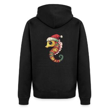 Seepferd Weihnachten - Unisex Premium Bio Zip Hoodie - Schwarz - Hinten - Nico (187cm)