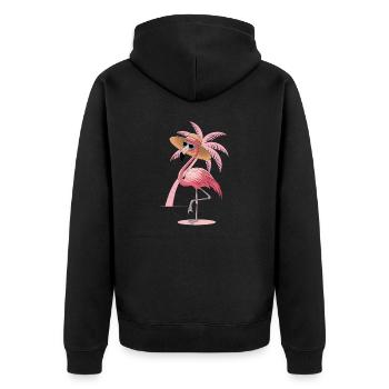 Flamingo mit Sonnenhut - Unisex Premium Bio Zip Hoodie - Schwarz - Hinten - Nico (187cm)