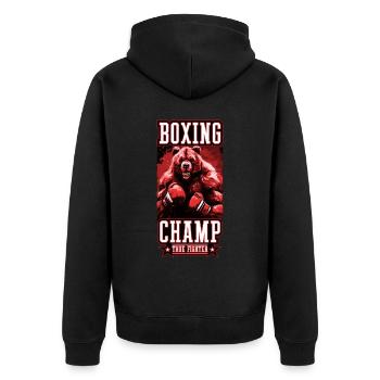 Grizzly Bär Boxer Kämpfer Boxing Champ - Unisex Premium Bio Zip Hoodie - Schwarz - Hinten - Nico (187cm)