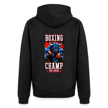 Stier Bulle Boxer Kämpfer Boxing Champ - Unisex Premium Bio Zip Hoodie - Schwarz - Hinten - Nico (187cm)