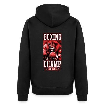 Löwe Boxer Kämpfer Boxing Champ - Unisex Premium Bio Zip Hoodie - Schwarz - Hinten - Nico (187cm)