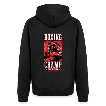 Pferd Boxer Kämpfer Boxing Champ - Unisex Premium Bio Zip Hoodie - Schwarz - Hinten - Nico (187cm)