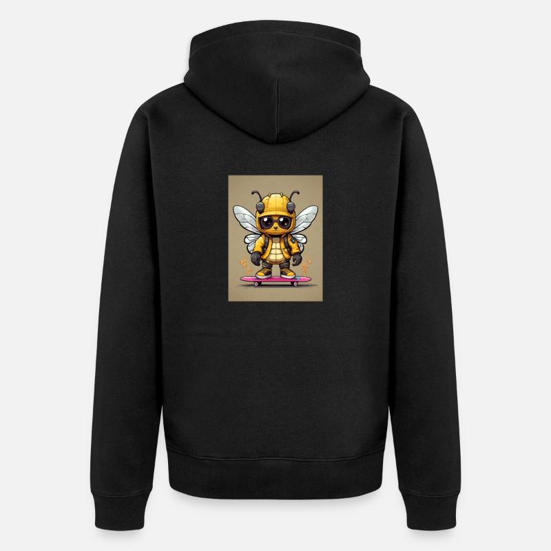 Comic Biene auf Skateboard - Unisex Premium Bio Zip Hoodie - Schwarz