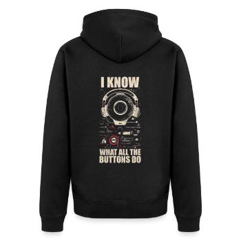 Ich weiß, was alle Tasten tun - Unisex Premium Bio Zip Hoodie - Schwarz - Hinten - Nico (187cm)
