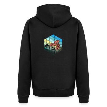 downhiller hexagon - Unisex Premium Bio Zip Hoodie - Schwarz - Hinten - Nico (187cm)