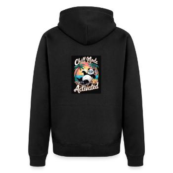 CHILL MODE ACTIVATED - Unisex Premium Bio Zip Hoodie - Schwarz - Hinten - Nico (187cm)