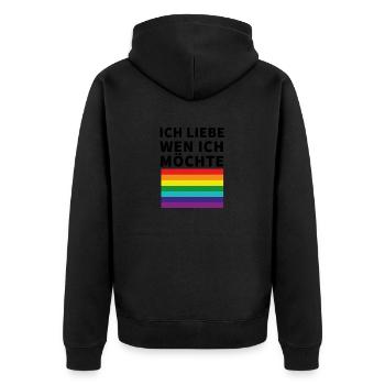 Ich liebe wen ich möchte Pride Flagge - Unisex Premium Bio Zip Hoodie - Schwarz - Hinten - Nico (187cm)
