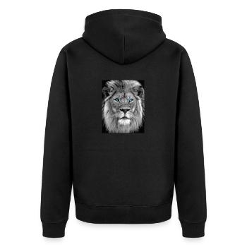 LÖWE MIT BLAUE AUGEN - Unisex Premium Bio Zip Hoodie - Schwarz - Hinten - Nico (187cm)