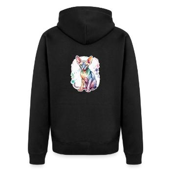 Sphynx Katze Wasserfarben - Unisex Premium Bio Zip Hoodie - Schwarz - Hinten - Nico (187cm)