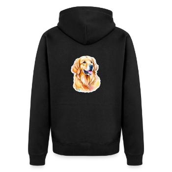Golden Retriever Wasserfarben - Unisex Premium Bio Zip Hoodie - Schwarz - Hinten - Nico (187cm)