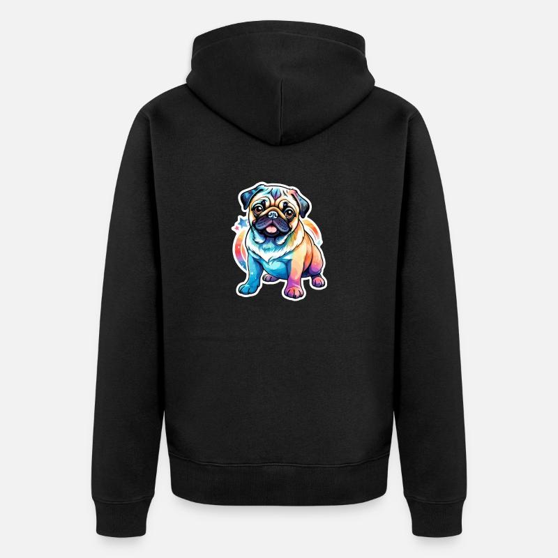 Mops Wasserfarben - Unisex Premium Bio Zip Hoodie - Schwarz