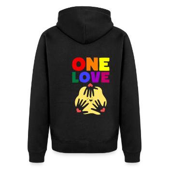 One Love - Unisex Premium Bio Zip Hoodie - Schwarz - Hinten - Nico (187cm)