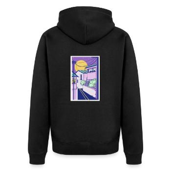 Yokohama at Night - Unisex Premium Bio Zip Hoodie - Schwarz - Hinten - Nico (187cm)