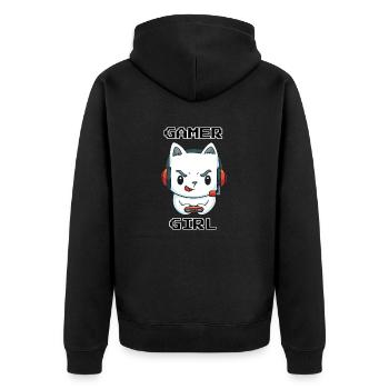 Kitty Gamer Girl - Unisex Premium Organic Zip Hoodie - black - Back - Nico (187cm)