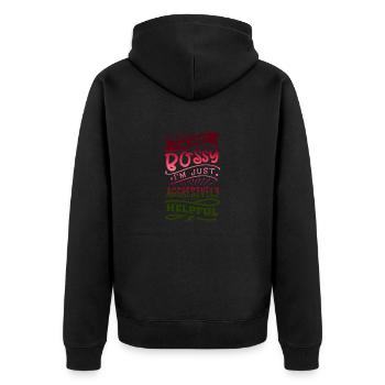 Ich bin nicht bösartig, ich bin nur aggressiv hilfsbereit - Unisex Premium Bio Zip Hoodie - Schwarz - Hinten - Nico (187cm)