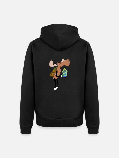 Moose Comic Hiking Map - Unisex Premium Organic Zip Hoodie - black