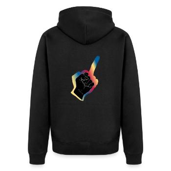 Schwarze Faust Aura - Unisex Premium Bio Zip Hoodie - Schwarz - Hinten - Nico (187cm)