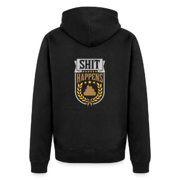 Lorbeerkranz Shit happens Zitat - Unisex Premium Bio Zip Hoodie - Schwarz - Hinten - Nico (187cm)