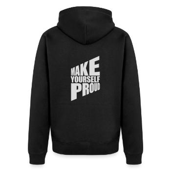 make yourself proud Zitat - Unisex Premium Bio Zip Hoodie - Schwarz - Hinten - Nico (187cm)