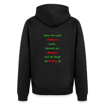Fehler suchen - Unisex Premium Bio Zip Hoodie - Schwarz - Hinten - Nico (187cm)