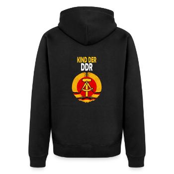 Kind der DDR - Ossi Ostdeutsch Ostdeutschland - Unisex Premium Bio Zip Hoodie - Schwarz - Hinten - Nico (187cm)