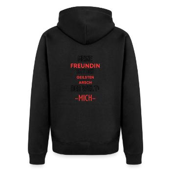 Meine Freundin hat den geilsten A..... - Unisex Premium Bio Zip Hoodie - Schwarz - Hinten - Nico (187cm)